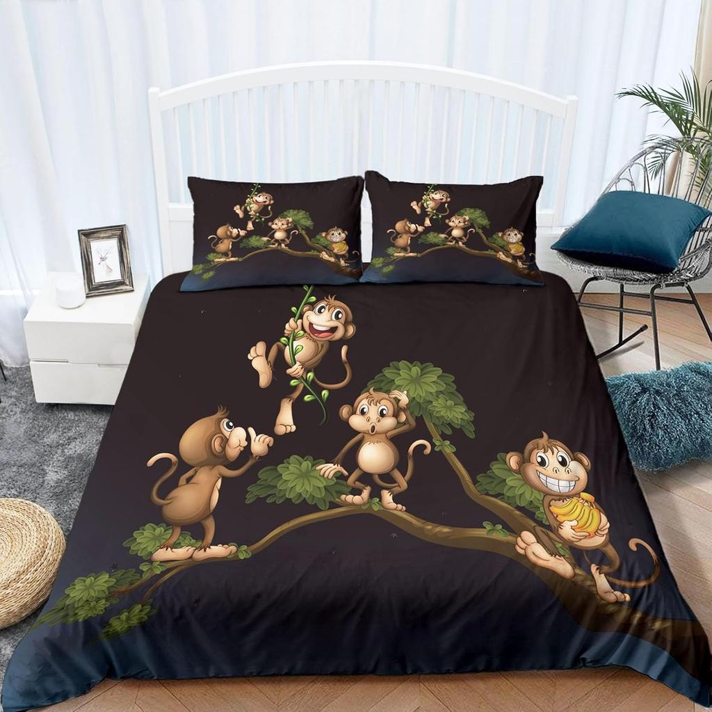 Single Children'S Monkey Duvet Cover Set,Microfiber Duvet Cover Soft Beddingsets And Pillowcases75*50Cm Queen King Home Textiles
