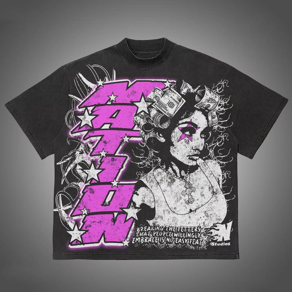 Pure Cotton Mens Y2k Clothing Hiphop Rock Band Punk Goth Fashion Casual Printed Tshirt Vintage Aesthetic Harajuku Streetwear