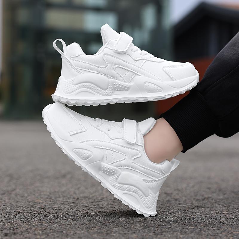 Weiße Kinder Leder Freizeitschuhe für Jungen Mädchen Laufschuhe Outdoor Atmungsaktives Mesh Kinder Schule Walking Sport Rutschfest