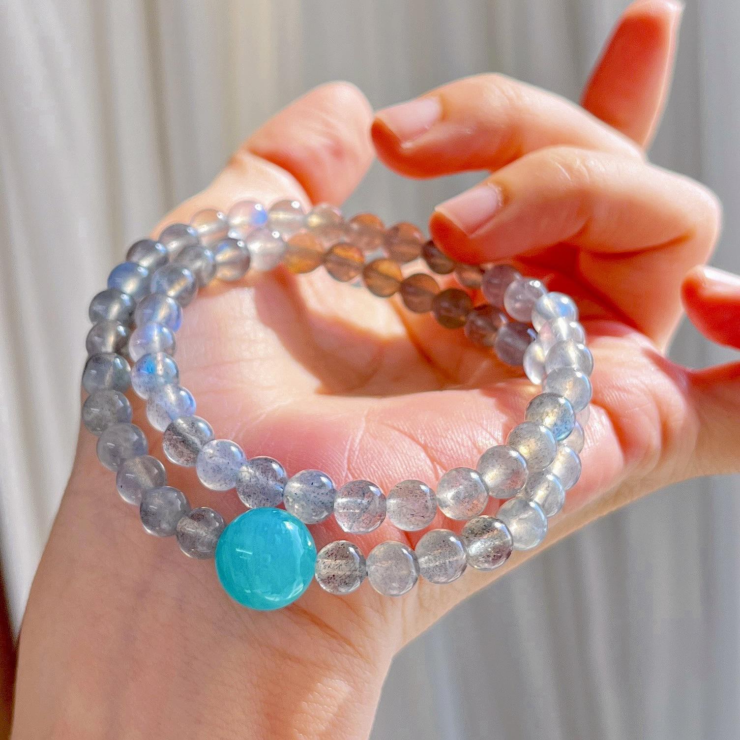 6Mm Autumn And Winter Natural Gray Moonstone Tianhe Stone Design Sense Multi-Circle Bracelet Bracelet