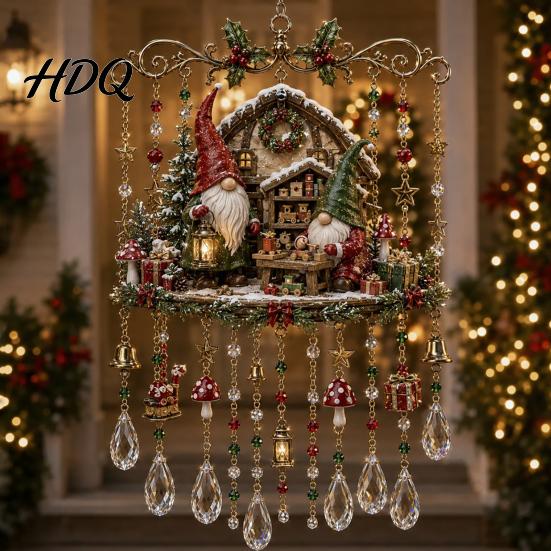 Clear Faceted Crystal Pendant Christmas Wind Chime with Bead Chain Cat Car/Owl Xmas Tree Ornaments Pattern Design Retro Hanging Ornament for