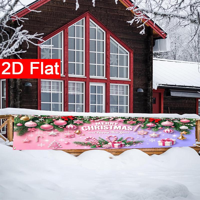 Pink Merry Christmas Banner, Holiday Design, Polyester Outdoor Wall Fence Yard Garage Garden Porch New Year Decoration
