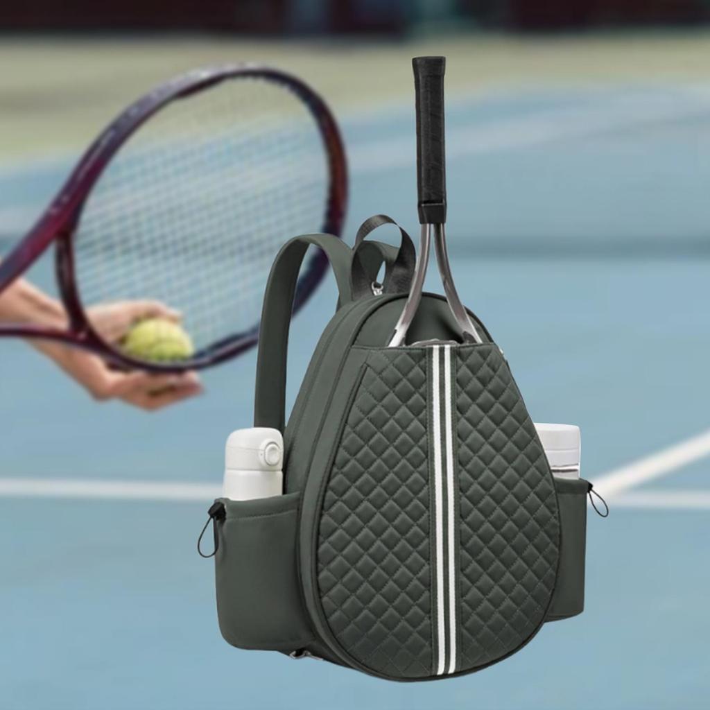 Tennis Bag Outdoor with Side Pockets Quilted Crossbody Backpack Green