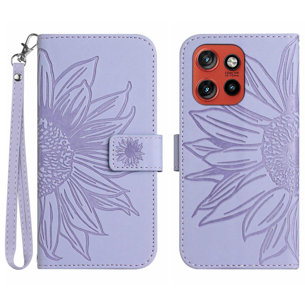 For Motorola Edge 60 Neo 5G/Edge 50 Neo 5G Case Sunflower Imprint Leather Wallet Phone Cover with Wrist Strap