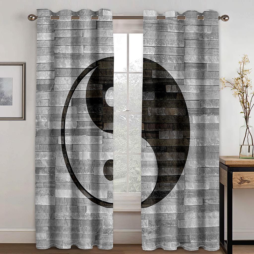 Chinese Style Taiji Bagua Design Taoist Traditional Culture Curtains 2 Panels Luxury Living Room Bedroom Window Decor Curtains