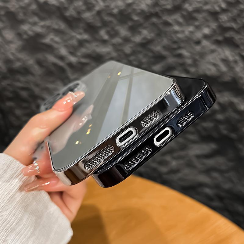 Original Tempered Glass Case for iPhone 16 15 14 Plus 13 12 Pro Max 11 Camera Protection Soft Plating Bumper Luxury Hard Cover