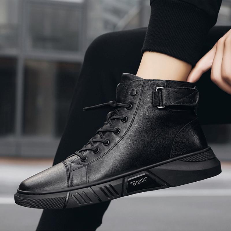Fashion Men Winter Boots Warm Men's Leather Plush Warm High Top Casual Leather Boots Comfortable Non-Slip Winter Shoes Plus Size 39-48