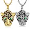Bijoux Hip-hop Européens et Américains Collier Pendentif Tête de Léopard Yeux Rouges et Verts