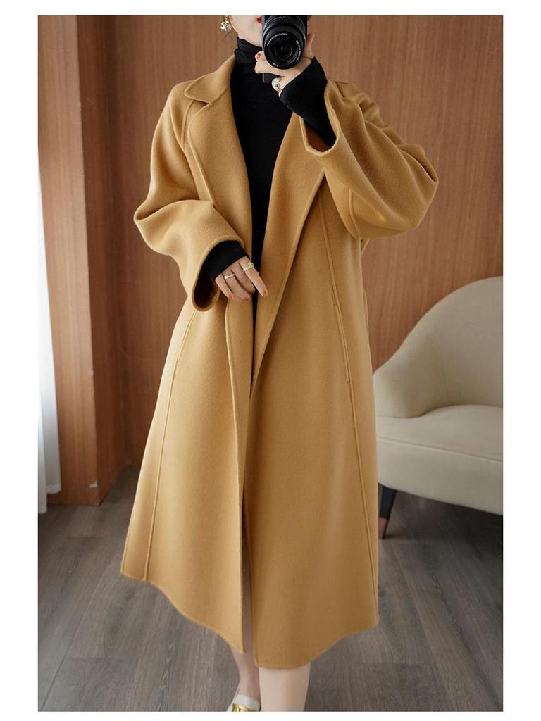 Women's Plus Size Long Wool Coat - Trendy Knee-Length Outerwear for Autumn/Winter 2025