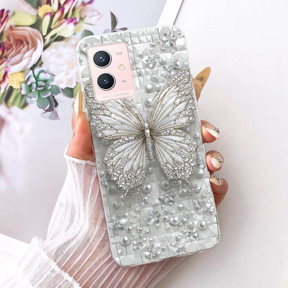 For Vivo Y33s 5G Clear Case Aesthetic Luxury Cute Cat Fashion Butterfly Funny Painted Casing For Vivo V2166A