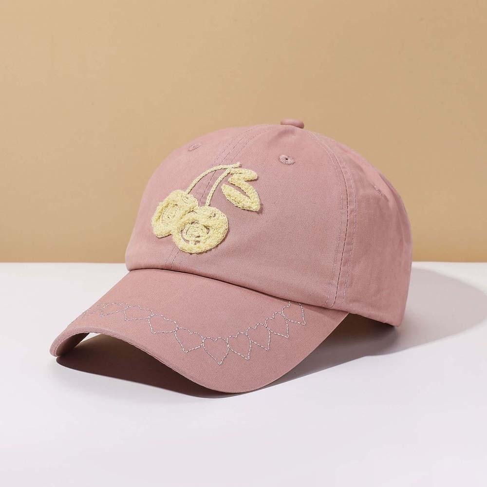 Korean Style Cherry Baseball Cap Sunscreen Sunshade Casquette Fashion Embroidered Peaked Hat  Girls