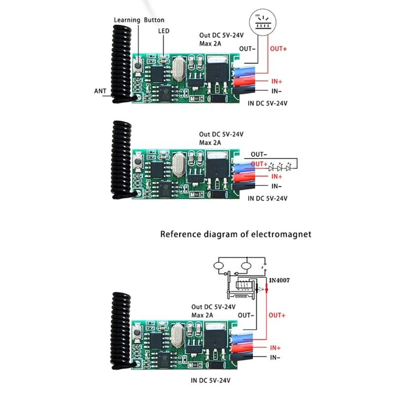 433MHz Wireless RF Remote Control Switching Small Relays DC3.6V 24V 30-50m Long Ranges Remote for Home Industrial Use