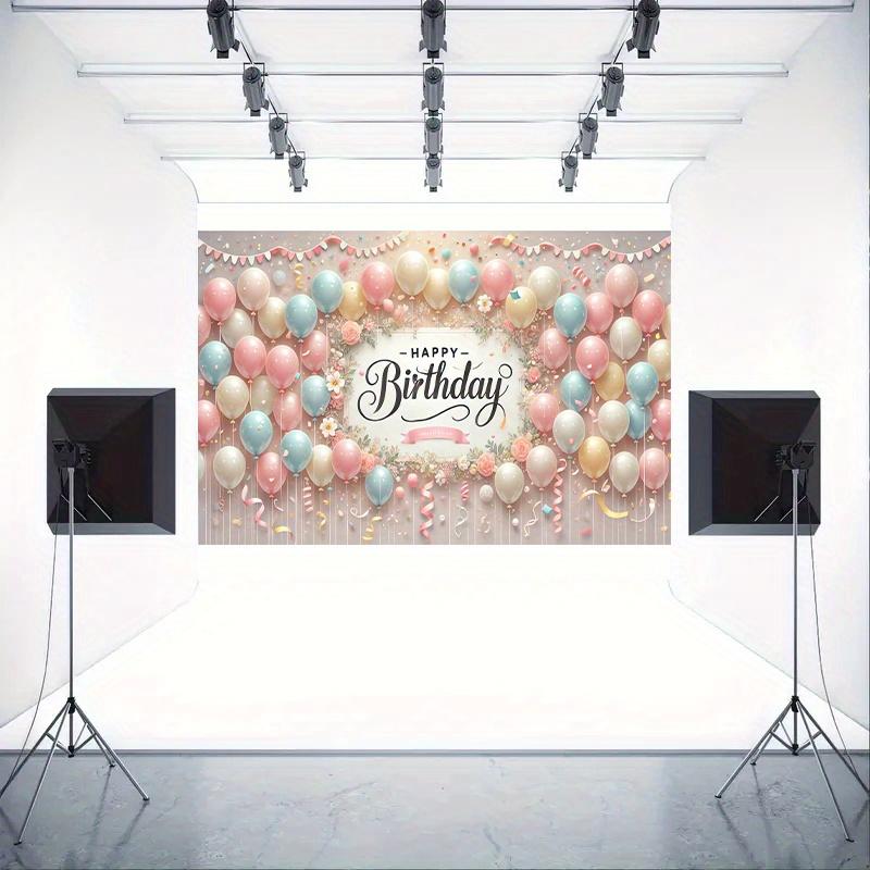 Soft-colored Balloon Birthday Banner - Photography Background Cloth Suitable for Party Decoration and Taking Photos No powerZ