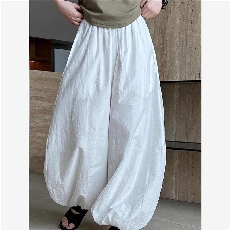 Plus Size Loose Lantern Pants for Women - White, Wide-Leg Design for Spring, Summer, and Autumn