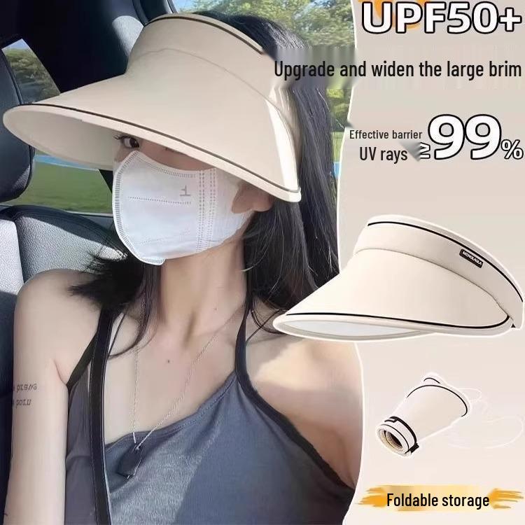 Damski kapelusz przeciwsłoneczny z otwartą górą i ochroną UV, szerokie rondo, składany na lato i dla dzieci