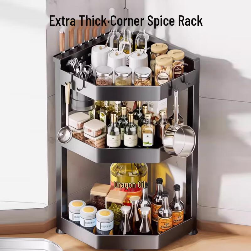 3-Tier Countertop Corner Spice Rack with Knife & Chopstick Holder