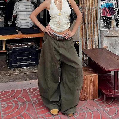 VIONA Women GreenY2k Baggy Jeans Harajuku 90s Vintage Bent Knife Denim Trousers Japanese 2000s Style Jeans Pants Oversize Clothes