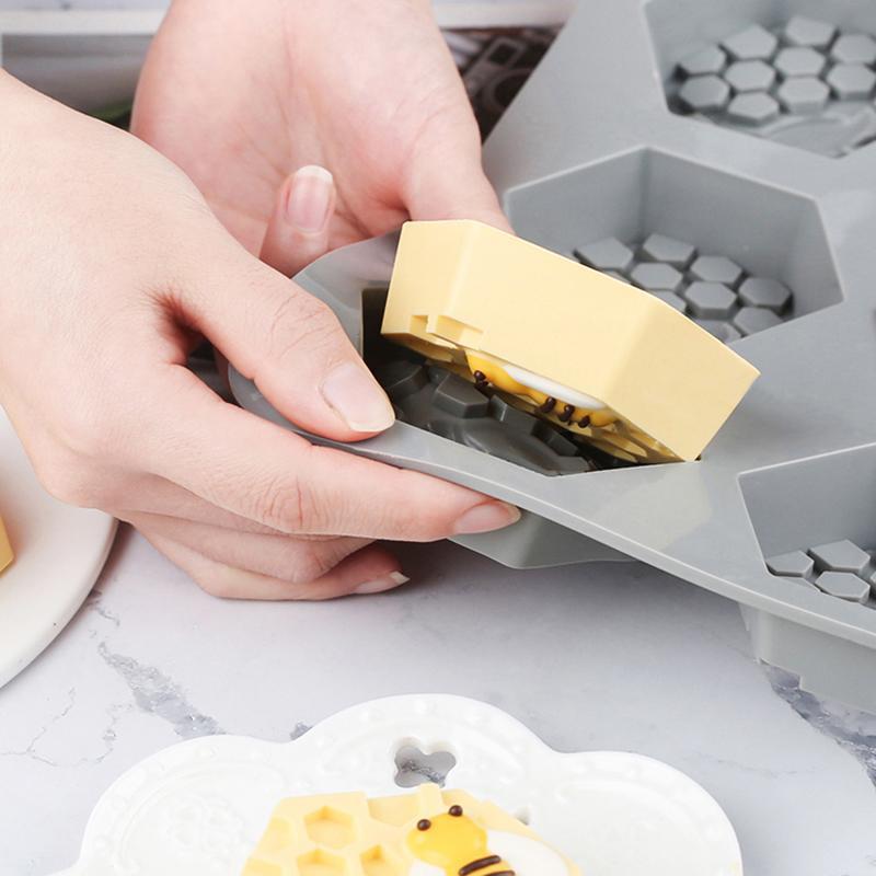 Silicone Hexagonal Bee Soap Mold,6-Cavity 3D Bee Honeycomb Mold,Easy Release Non-Stick Plaster Craft Candle Making Mould