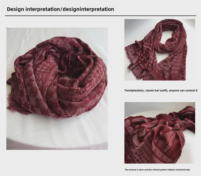 2023 New Women's Japanese Batik Navy Blue Polka Dot & Star Double-Layer Jacquard Scarf Shawl