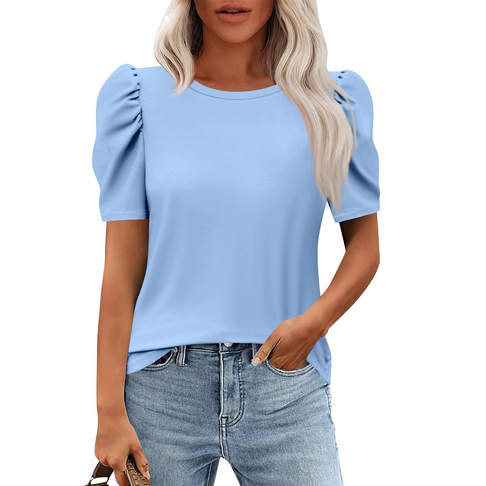 

Женские повседневные топы с коротким рукавом и застежкой-фонариком, модные туники с круглым вырезом, рубашки, летняя одежда XL