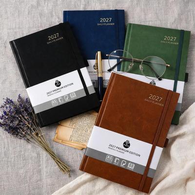 2027 English Weekly & Monthly Planner, A5 Notebook with Binding Strap, Customizable Logo