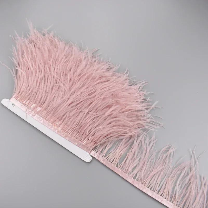 Feather1Meter Ostrich Feathers on Ribbon Tape 10-15CM Feather Tassel Fringe Trim Boa Sewing Trimmings Needlework Clothes DIY Decoration