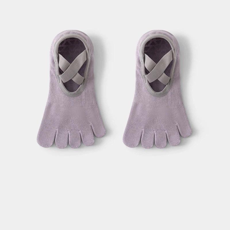 Non Slip Five Toe Yoga Socks For Women Breathable Strapped Pilates Socks Anti-skid Barre Fitness Workout Socks