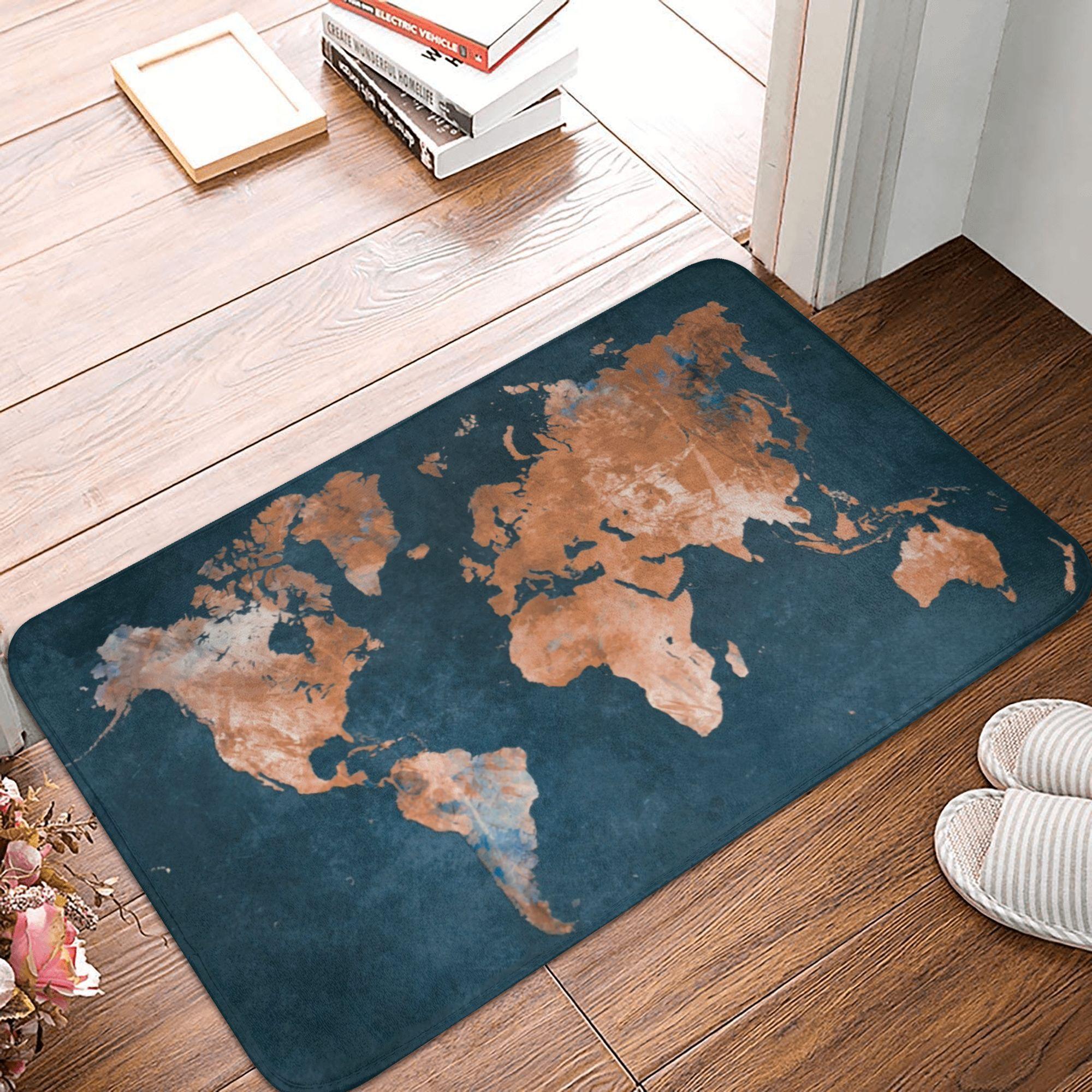 World Map Blue Doormat Mat Anti-Slip  Bathroom Kitchen Garden Rug Carpet 40*60cm 40cmx60cm