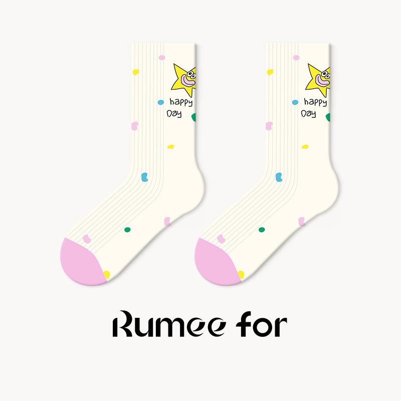 5 Pairs of Female Spring and Autumn New Student Cartoon Boneless Stripe Deodorant Wicker Socks