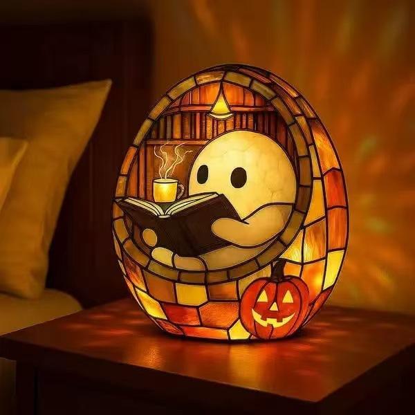 Halloween Reading Book Resin Decorative Lamp Tabletop Figurine for Home Decor