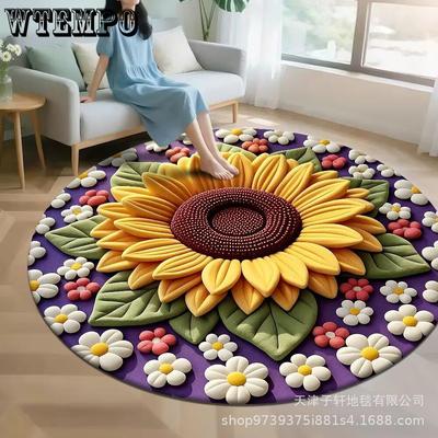 3D Sunflower Flower Carpet Round Floor Mat for Bedroom Living Room Kitchen SofaCarpet Floor Mat