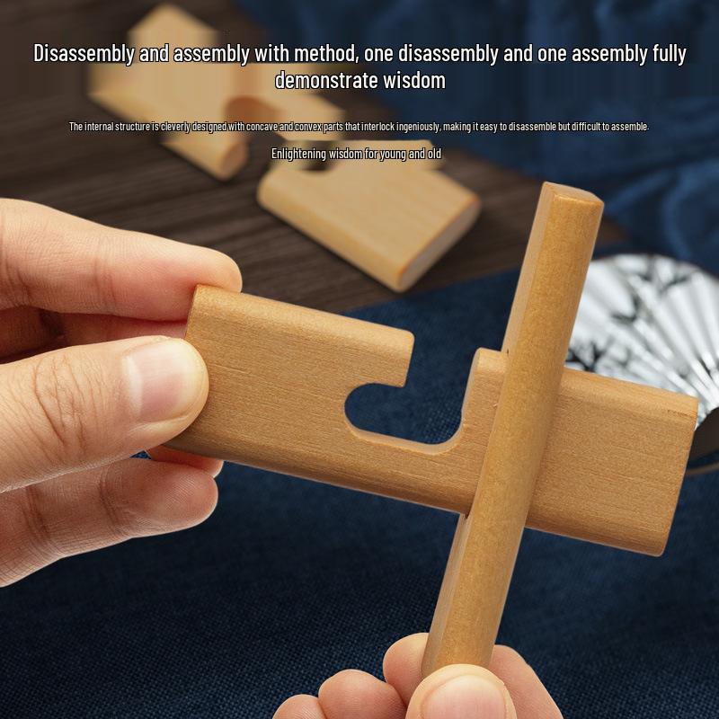 Colorful Wooden Kongming & Luban Lock Puzzle - Fun Brain-Teasing Disentanglement Challenge