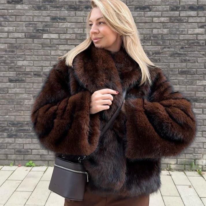 Ins style autumn and winter imitation fur jacket women's fashion green fruit collar fox fur jacket short plush jacket