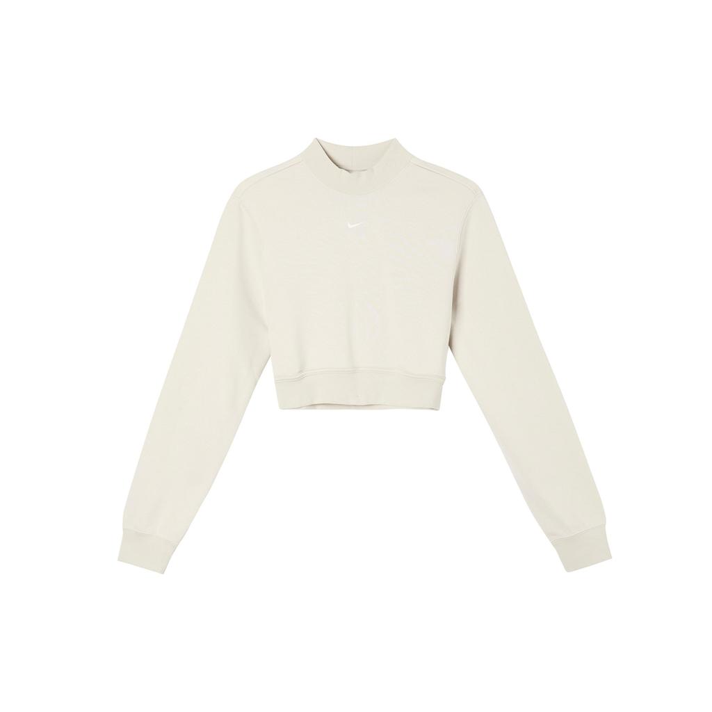Nike Solid Logo Mock Neck Long Sleeve Cropped Top Women Tops Beige FN2477-104