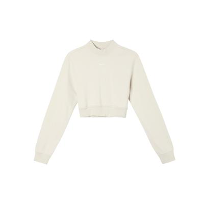 Solid Logo Mock Neck Long Sleeve Cropped Top Women Tops Beige FN2477-104