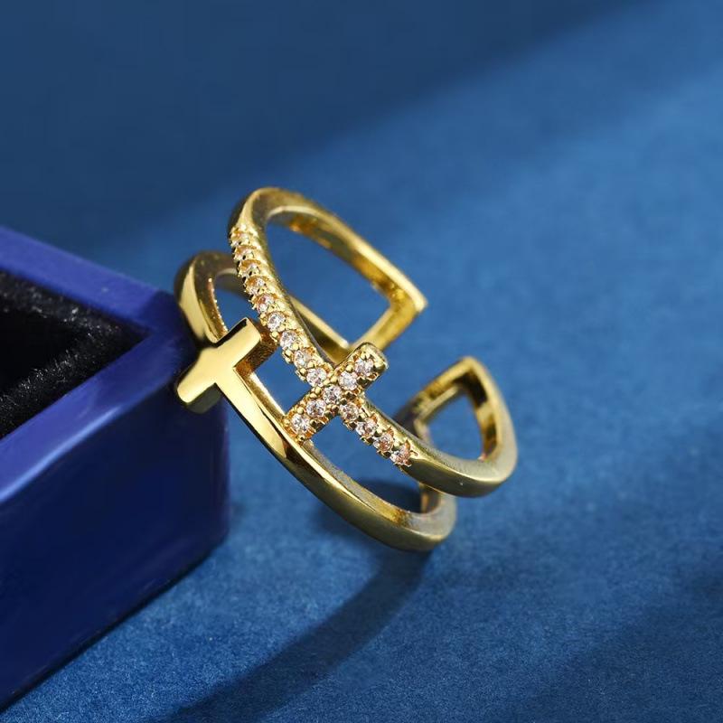 Ethnic Style Adjustable Hip Hop Women's Cross Ring with Cubic Zirconia