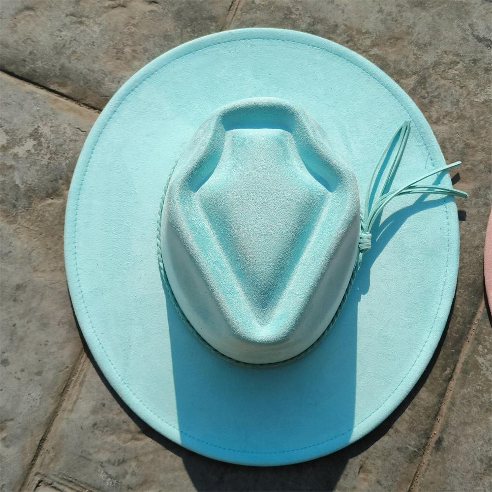 

special custom hat arrow crown Suede Hat fedora suede woman 9.5cm wide brim wholesale panama hat unisex chapeau sombrero hombre M 56-58CM
