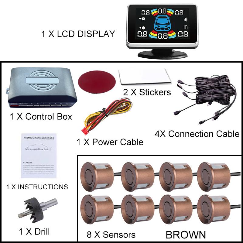 Electromagnetic Parking Sensor LED Monitor 8 Sensor Front Parktronic System Motion Detection Backlight