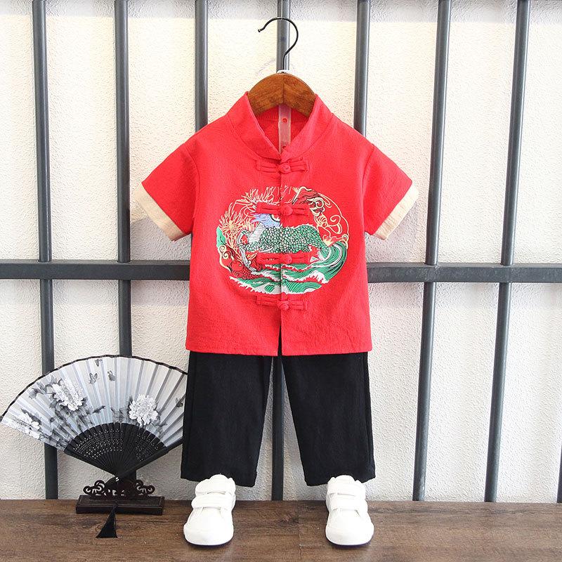 Boys Summer Hanbok Suit Chinese Style Baby Anniversary Dress Full Moon Week Clothes Ancient Costume Fu Style Breathable Performance Outfit