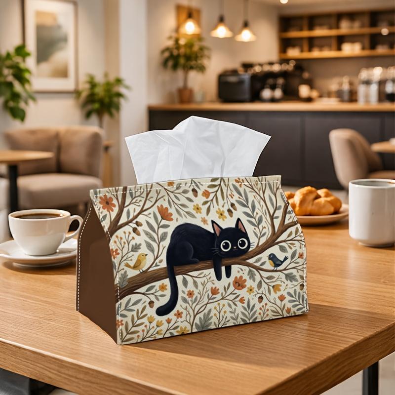 1pc Vintage Woodland Nature Tissue Box | Multi-functional Napkin Dispenser, Two Sizes Available Suitable for Home, Parties, Car Decoration Cat Bird Au