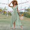 Women's Bohemian Floral Print V-Neck Tie Waist Maxi Dress Rayon Beach Vacation Flowy A-Line