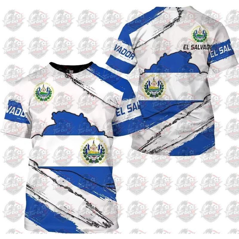 El Salvador Vlag Voetbalshirt T-shirts Zomer Sport Sneldrogend Ronde Hals Trendy Casual Voetbalshirt 3D Geprint Herenkleding