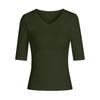 Women's Casual Color V-Neck 3/4 Sleeve Slim Fit Versatile Everyday Pullover Top