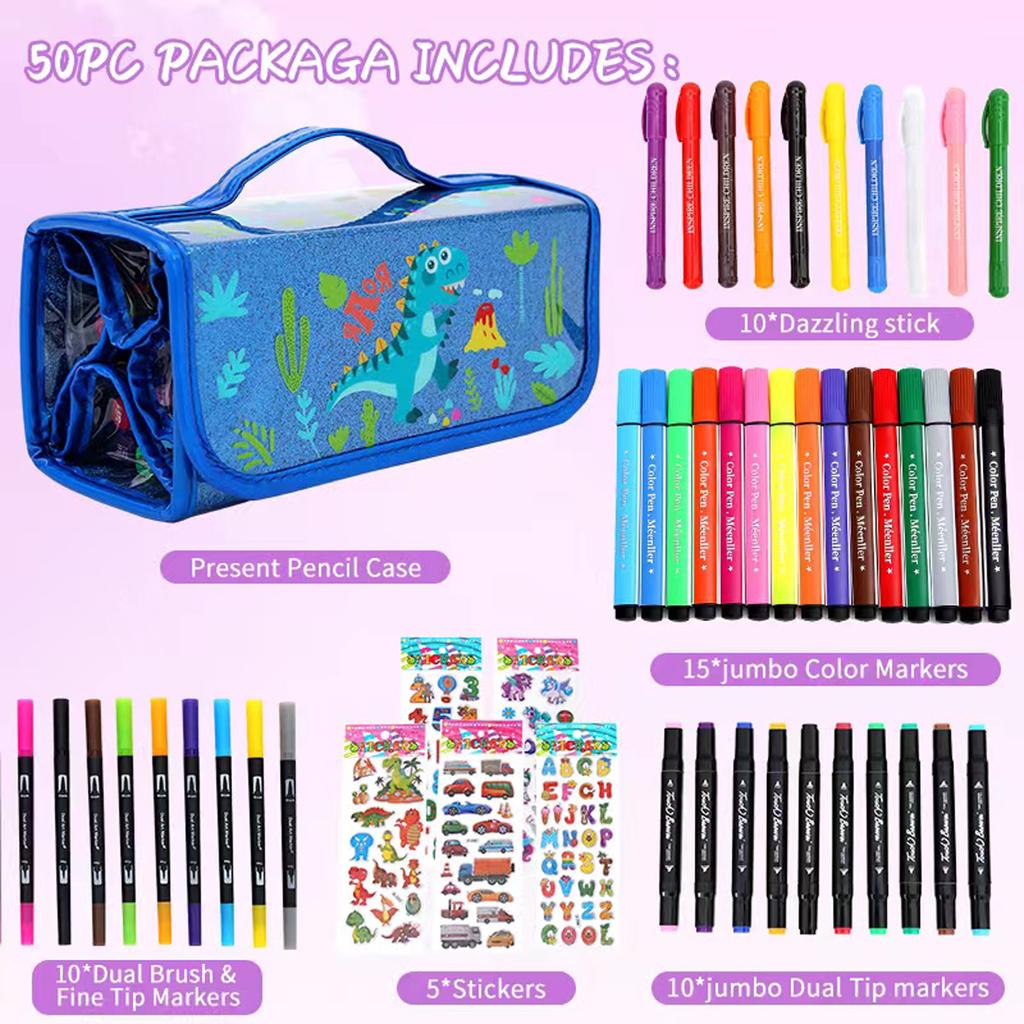 Kawaii Tragbare Tragetasche mit großem Fassungsvermögen Set enthält Farbstift Markerstift Zeichnen Graffiti Schreibwaren Gutes Geschenk für Kinder