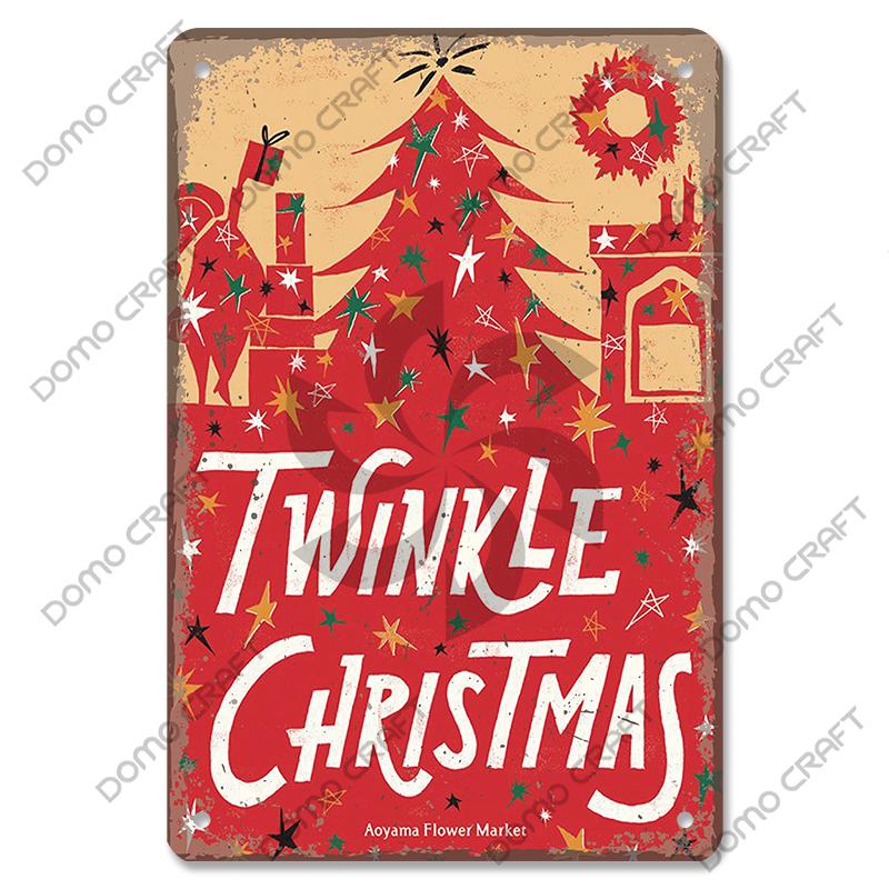 Merry Christmas Poster Vintage Metal Tin Signs Cakes Music Box Christmas Tree Metal Plaque Bakery Candy Shop Home Wall Decor