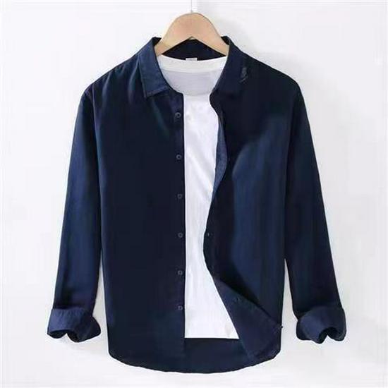Herren Langarm Casual Baumwoll-Leinen-Hemd - Dünner Stil, Lockere Passform, Weiß für Frühling und Herbst 4XL navy blau