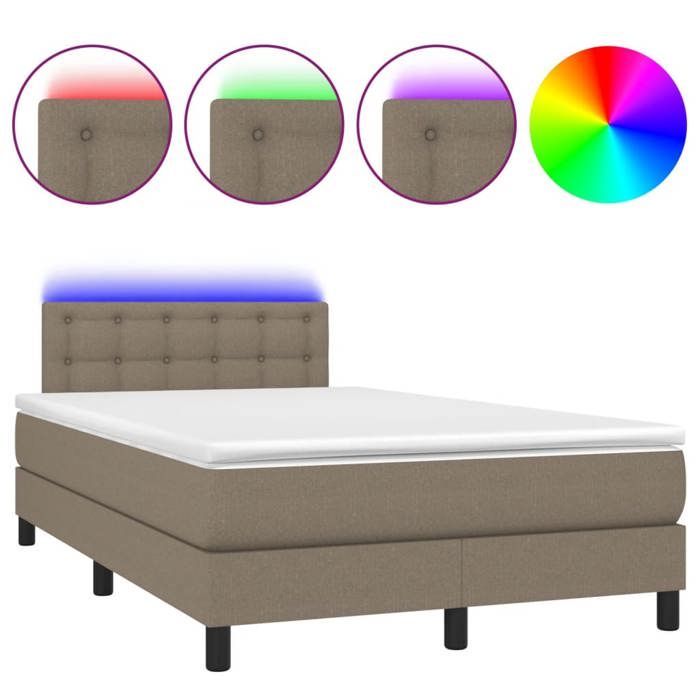 Exclusive House - Slatted Bed Base Mattress and LED Taupe 120x190 Cm Fabric