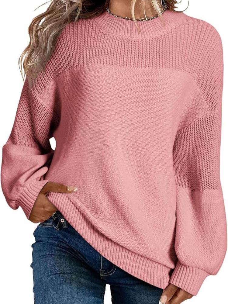 

Женский повседневный свитер крупной вязки свободного кроя с рукавами с вырезами, пуловер с круглым вырезом и длинными рукавами, 6 цветов 2XL розовый