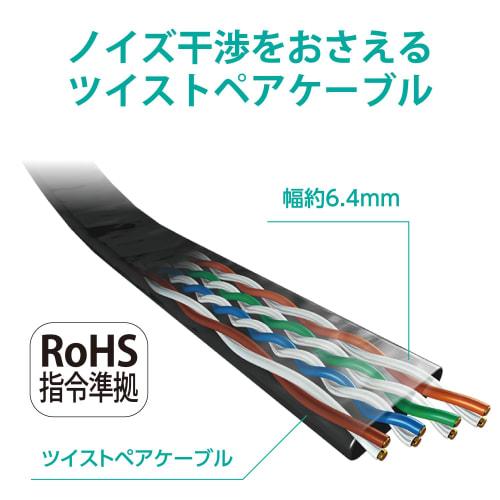 ELECOM LAN Cable CAT6A 5m Unbreakable Nail Break Prevention Connector Super Flat Black ECLD-GFATBK50