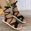 Fashion Women's Fashion Sandals  Summer Classic Black Round Head Ankle Lace Up Sexy Elegant Comfortable Sandals for Women